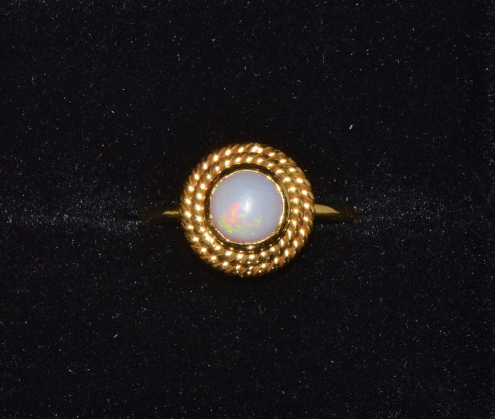 Certified Natural 1.18Cts Cabochon Opal 750 18K Solid Gold Bezel Filigree Stacking Ring