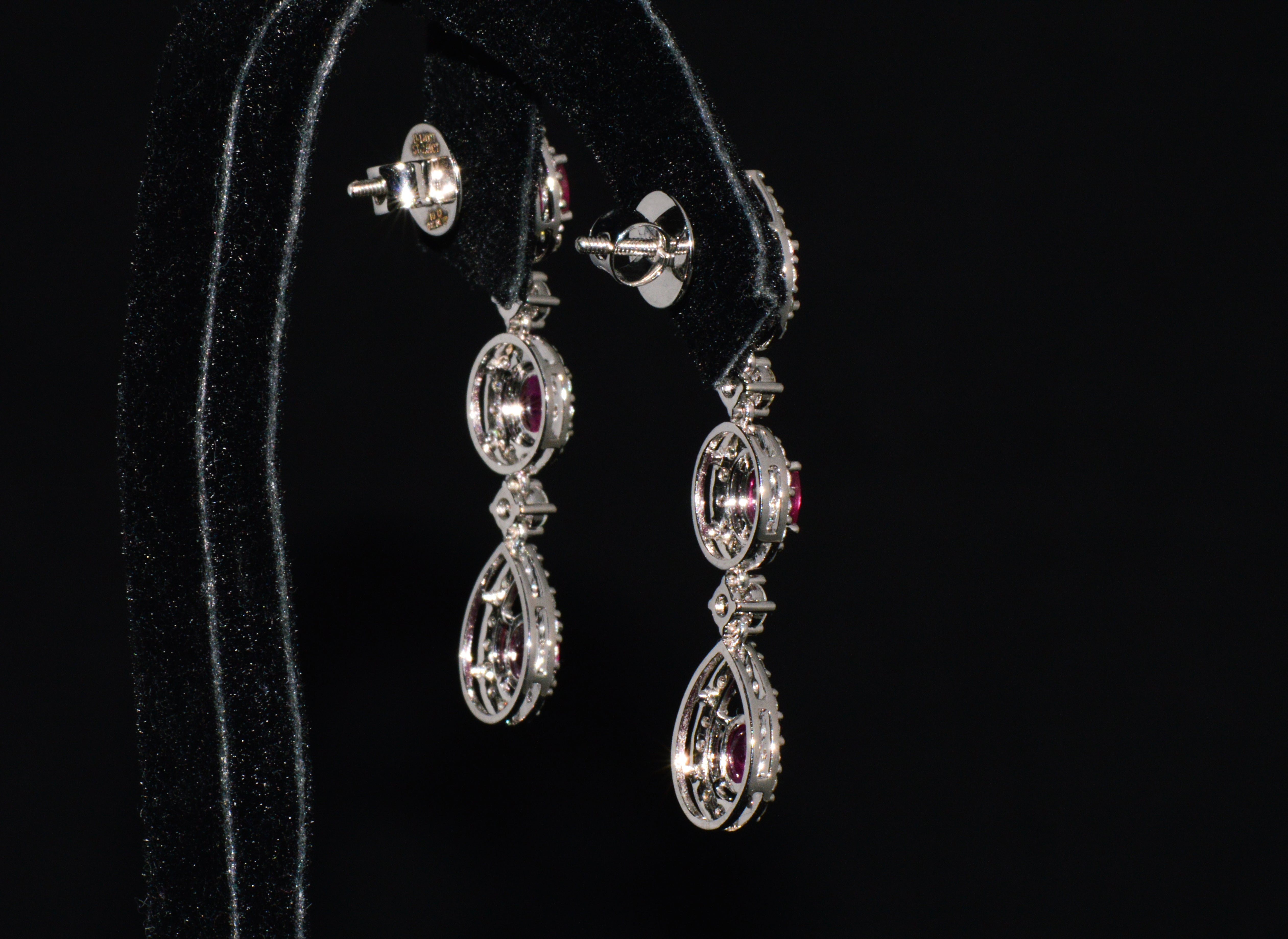 GIA 3.99CTW Natural Burma Ruby & Diamond 18K White Gold Dangle Earrings