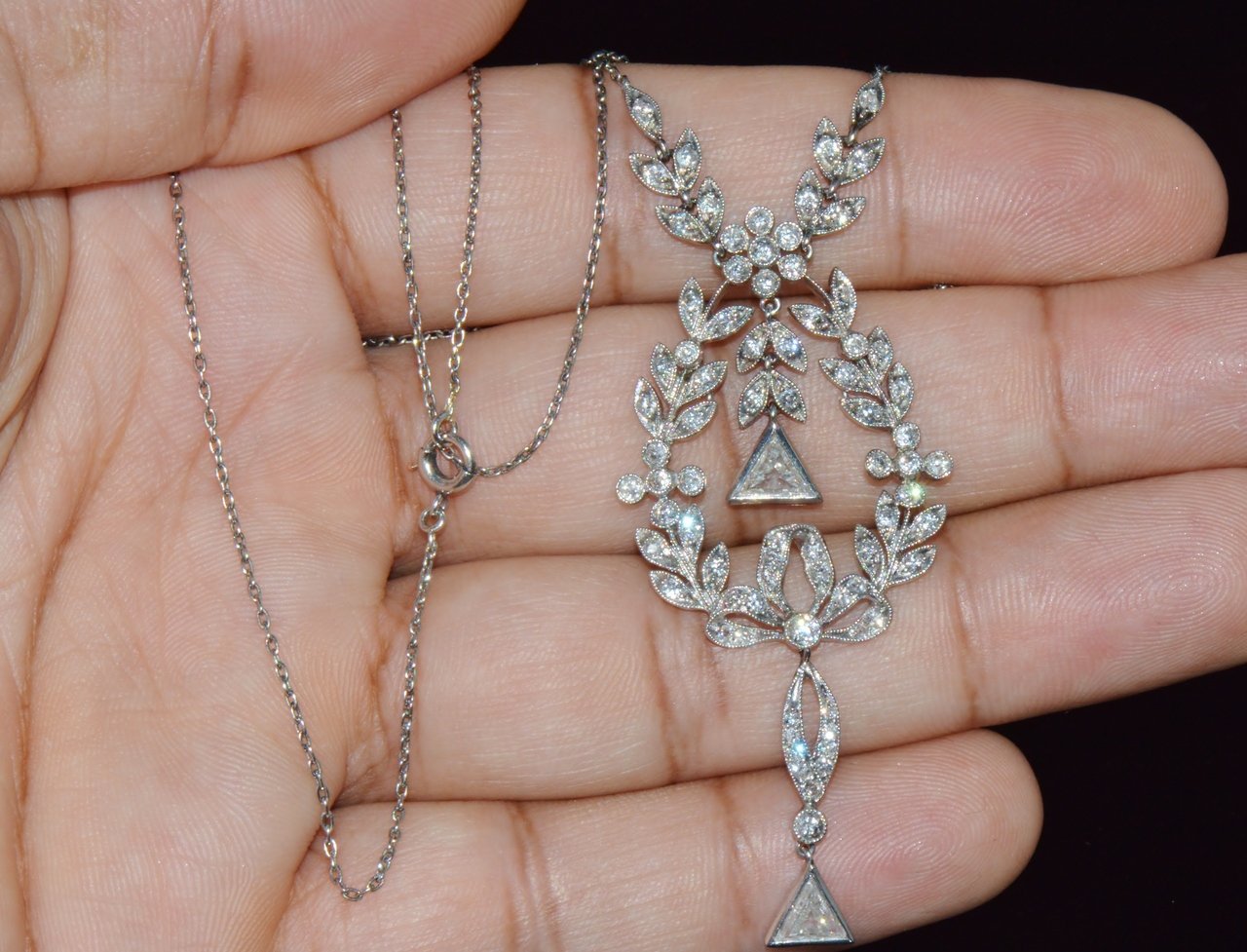 Estate Belle Epoque Edwardian Natural 2.44Cts Old European Cut Diamond Platinum Necklace