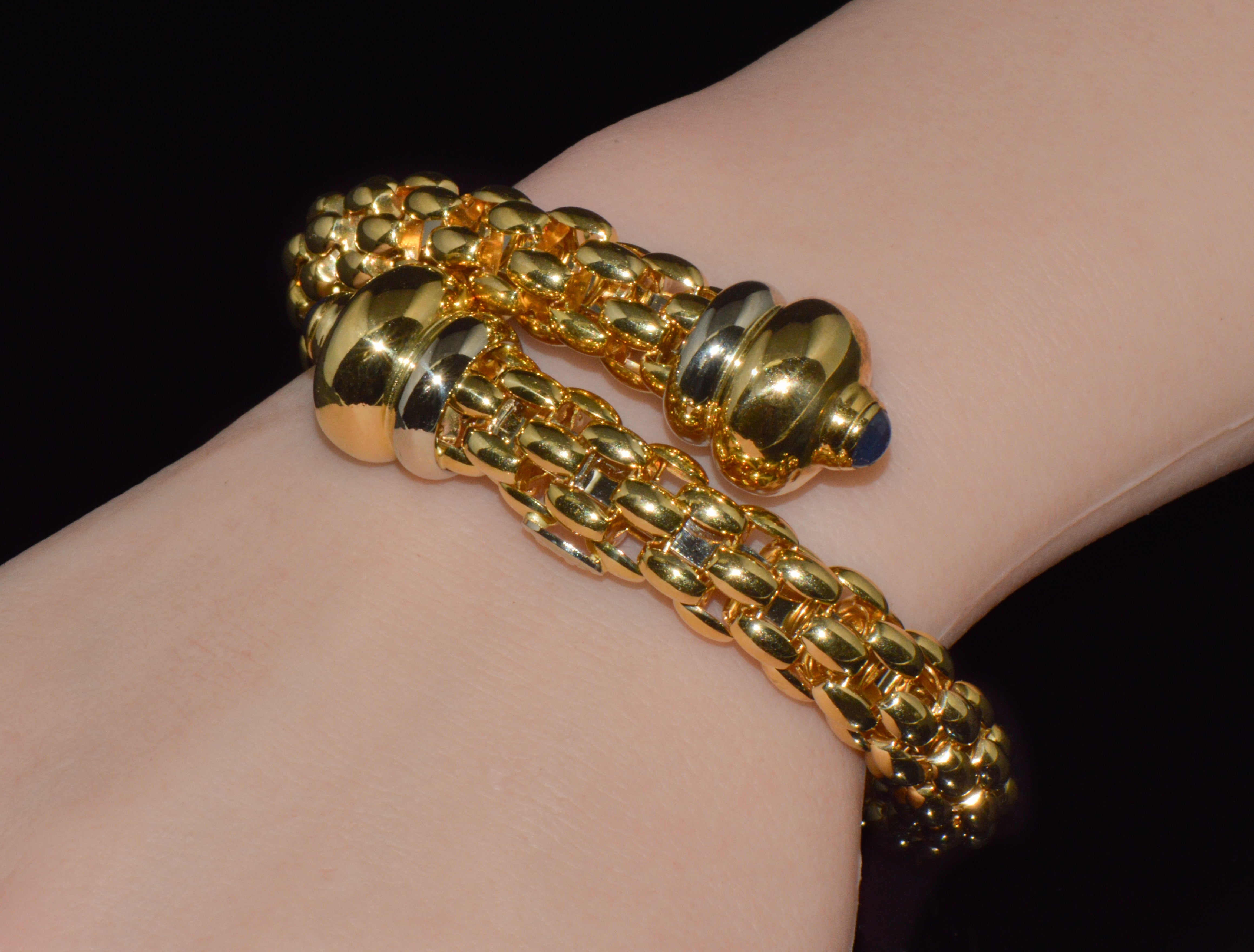 Rare FOPE Flex’it Blue Sapphire Woven Wrap Bangle Bracelet in 18K Yellow & White Gold