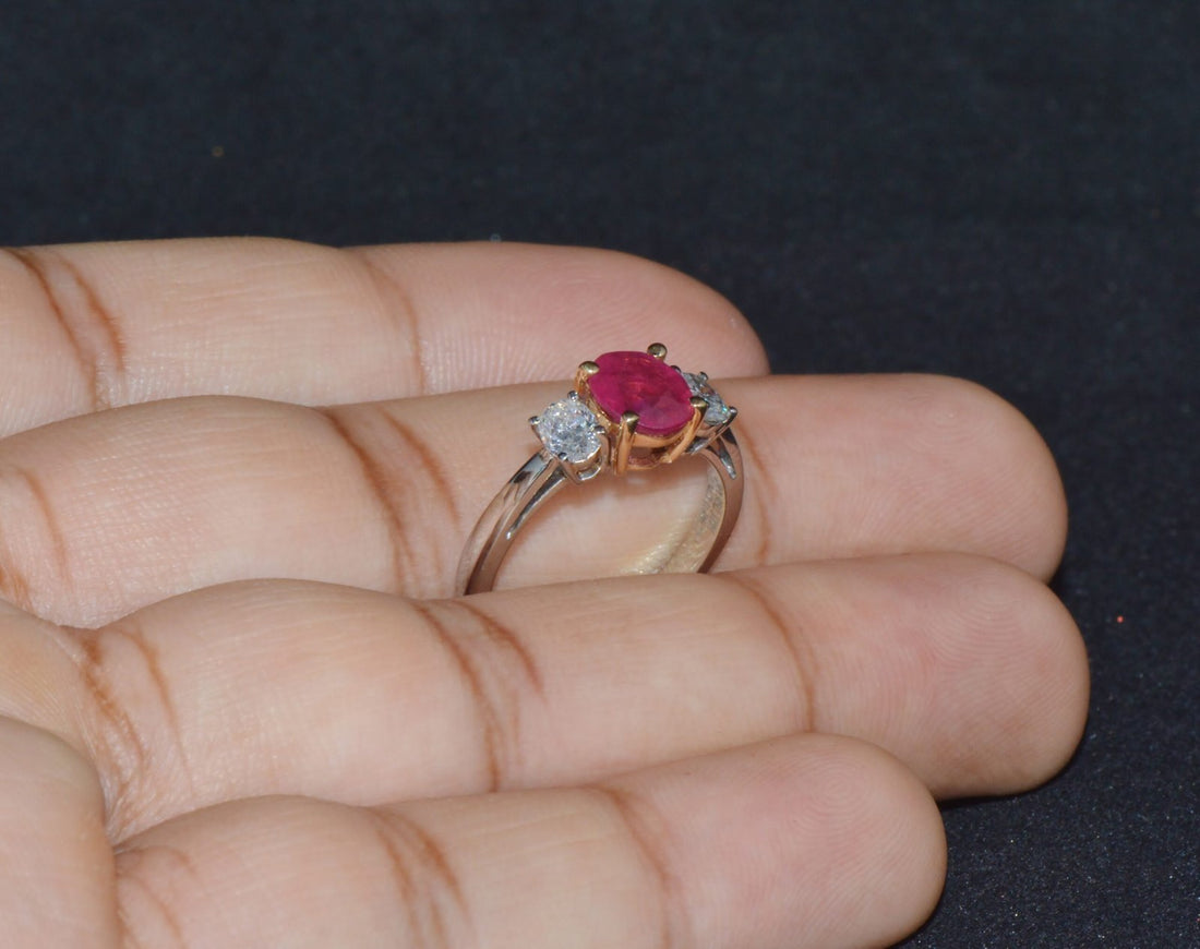 GIA Natural 1.83Cts Ruby Diamond Solid 950 Platinum 18K Gold Three Stone Engagement Ring