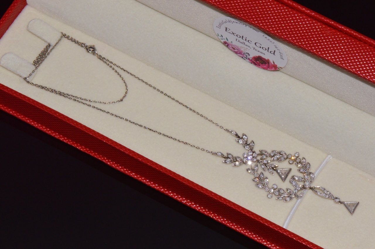 Estate Belle Epoque Edwardian Natural 2.44Cts Old European Cut Diamond Platinum Necklace