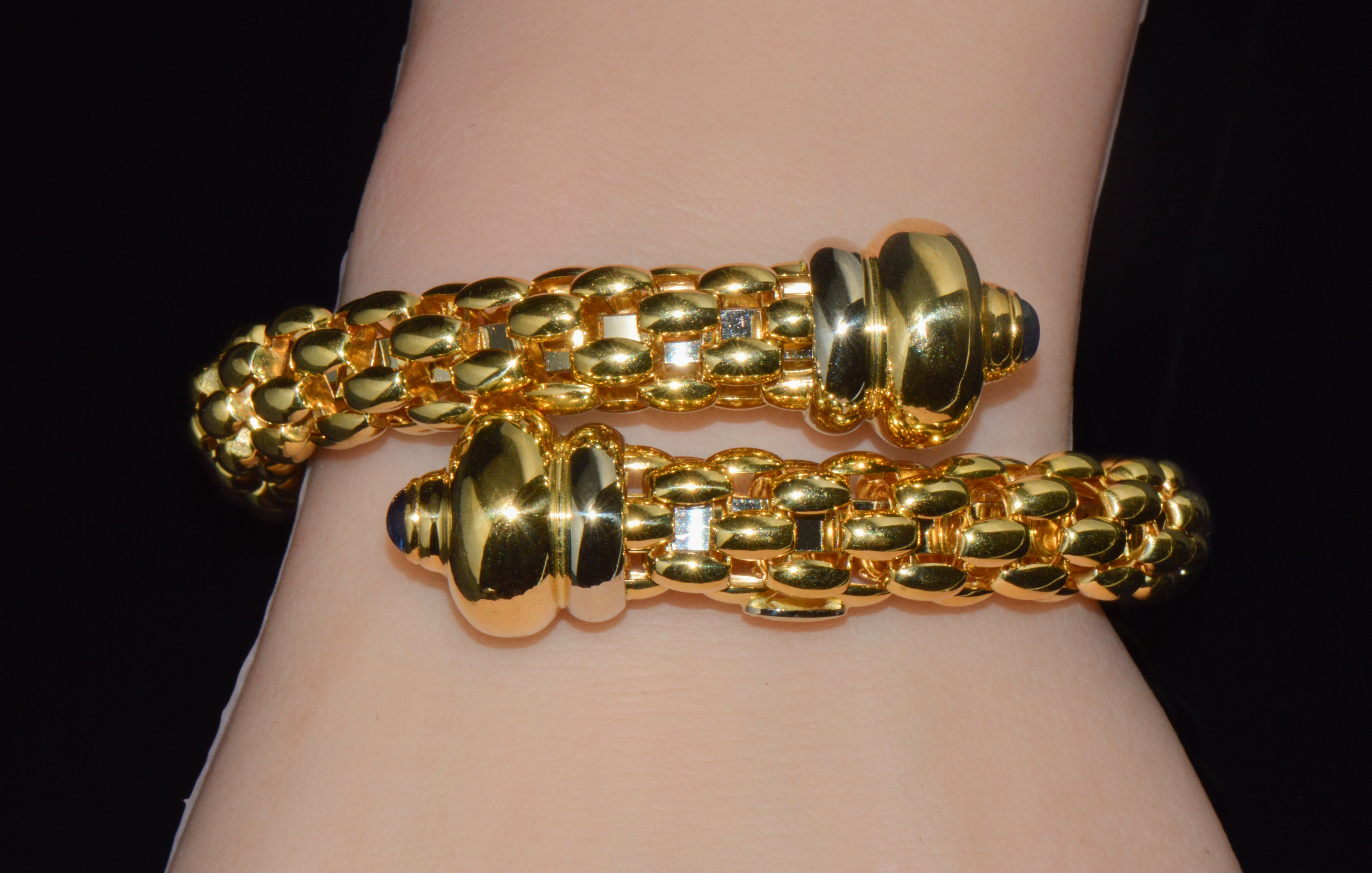 Rare FOPE Flex’it Blue Sapphire Woven Wrap Bangle Bracelet in 18K Yellow & White Gold