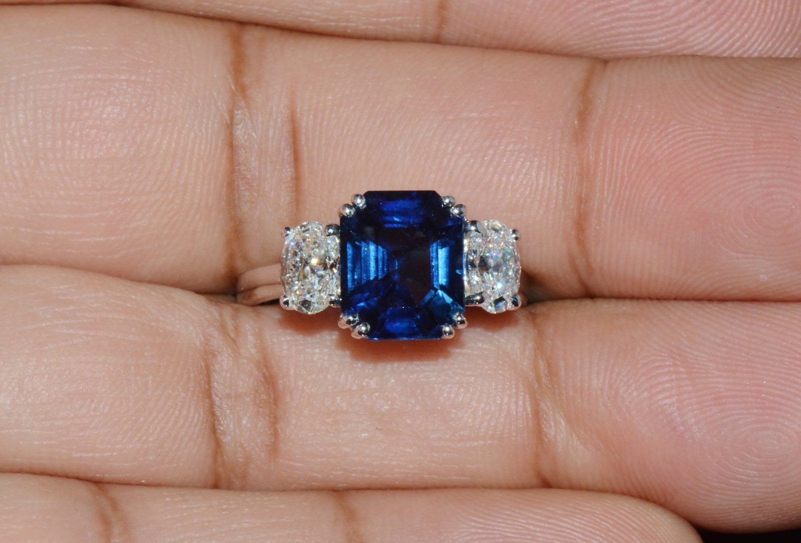 GIA Certified Natural 5.11CTS VVS F Diamond Royal Blue Sapphire 950 Platinum 3 Stone Ring