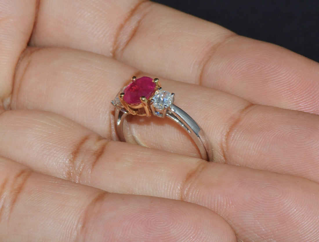 GIA Natural 1.83Cts Ruby Diamond Solid 950 Platinum 18K Gold Three Stone Engagement Ring