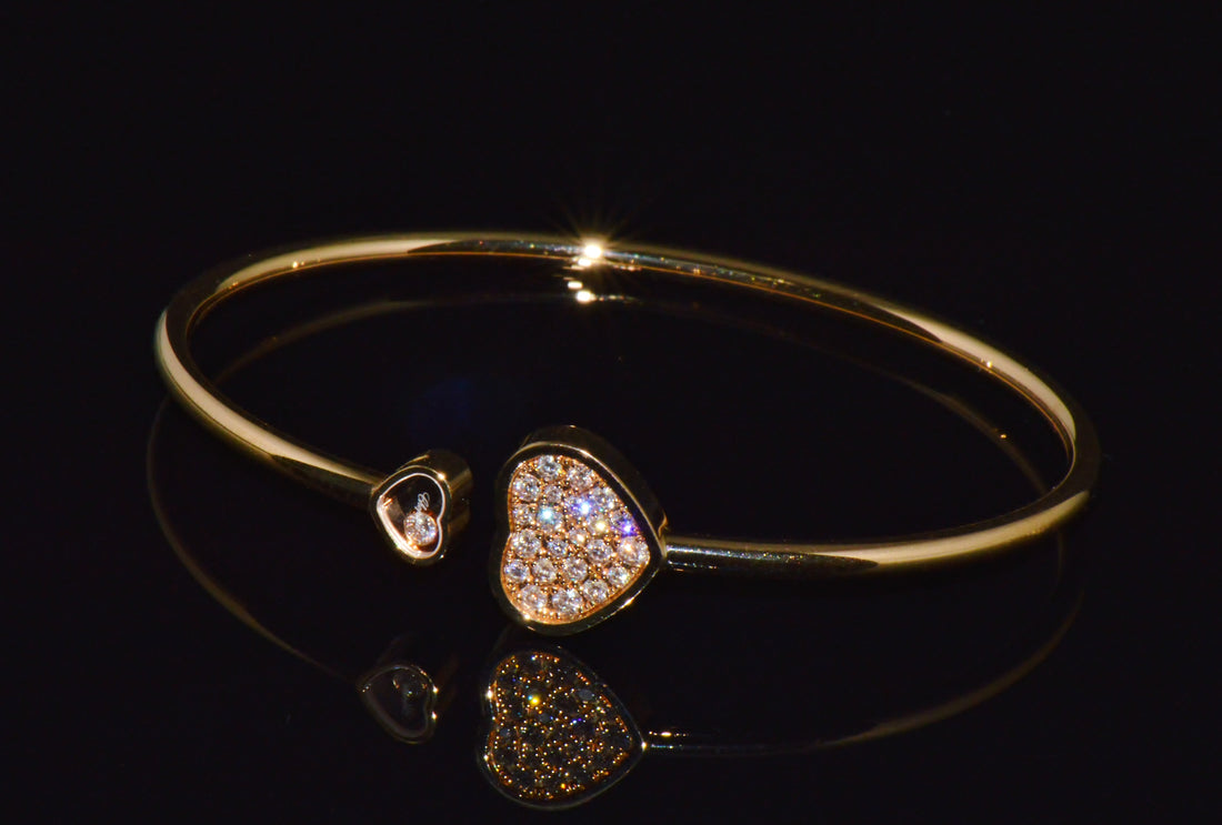 Authentic Chopard Happy Hearts 0.45ct Diamond Open Bangle Bracelet in 18K Rose Gold