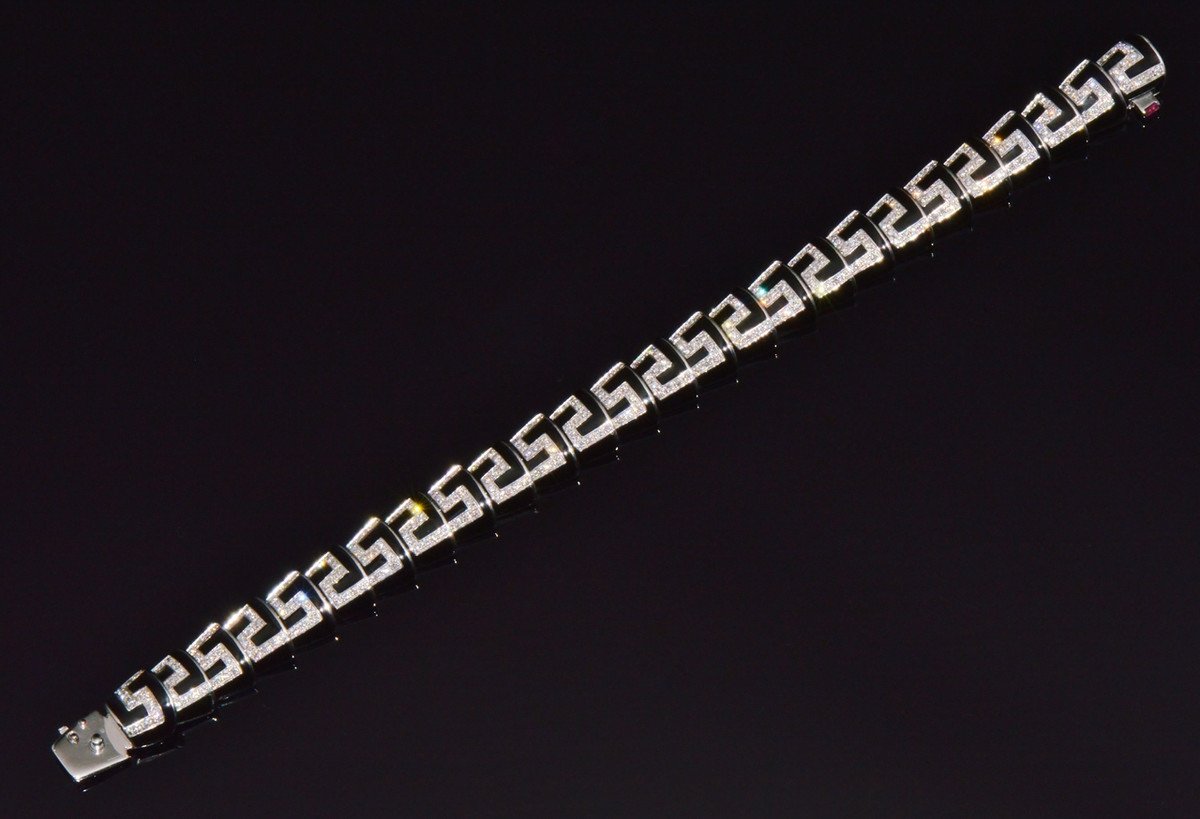 Rare Roberto Coin Cobra 1.78CT Diamond & Black Enamel Bracelet in Solid 18K White Gold