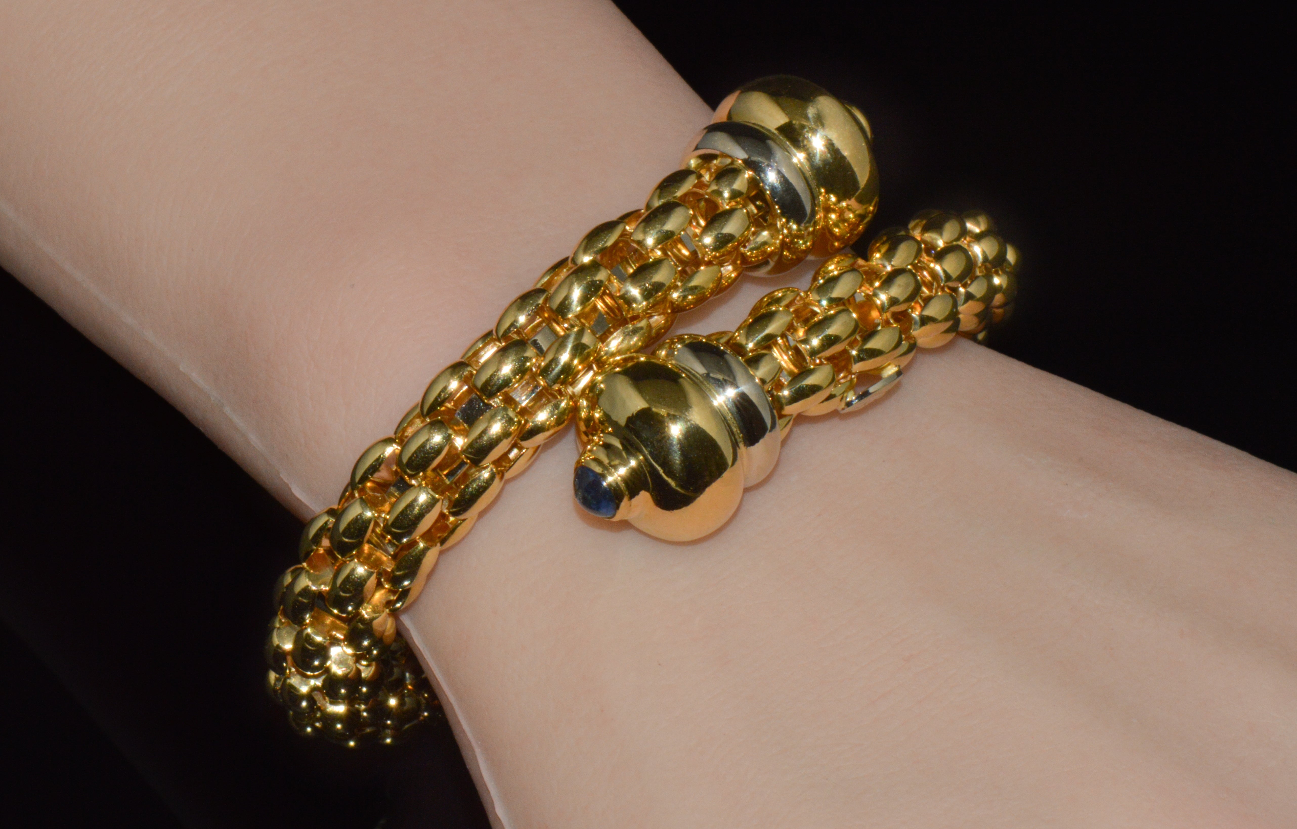 Rare FOPE Flex’it Blue Sapphire Woven Wrap Bangle Bracelet in 18K Yellow & White Gold