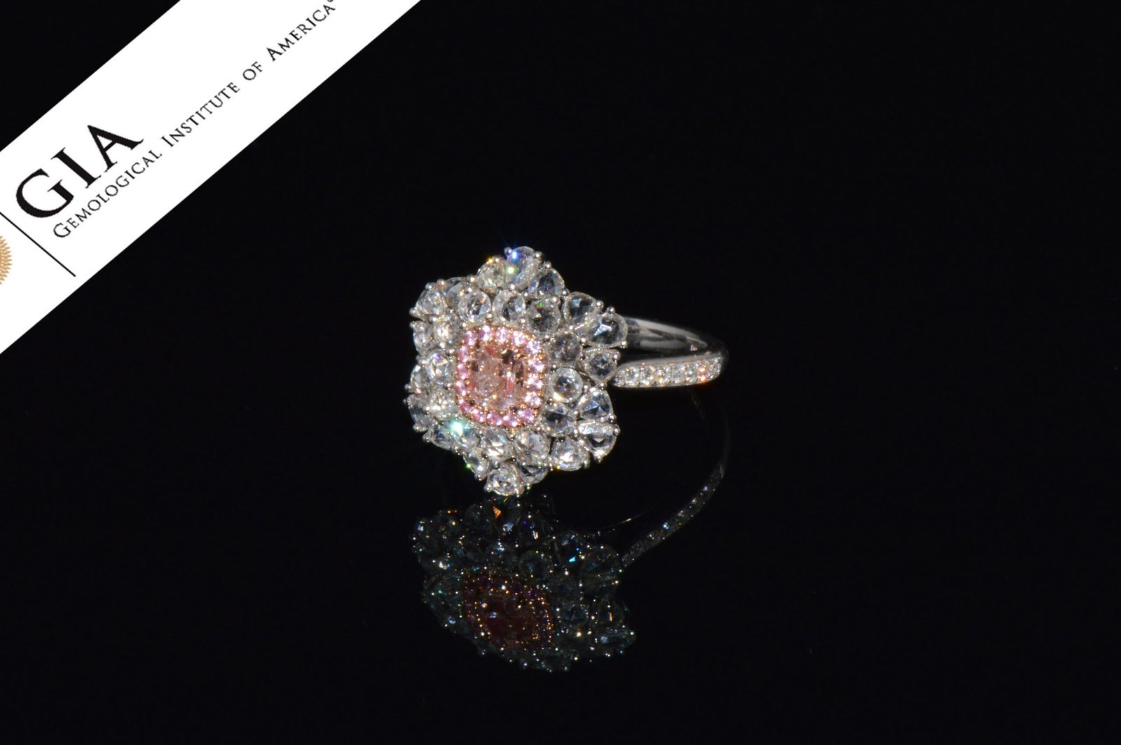 GIA Natural 1.55CTS VS Pink Diamond Sapphire 18K Gold Floral Halo 2-IN-1 Pendant Ring