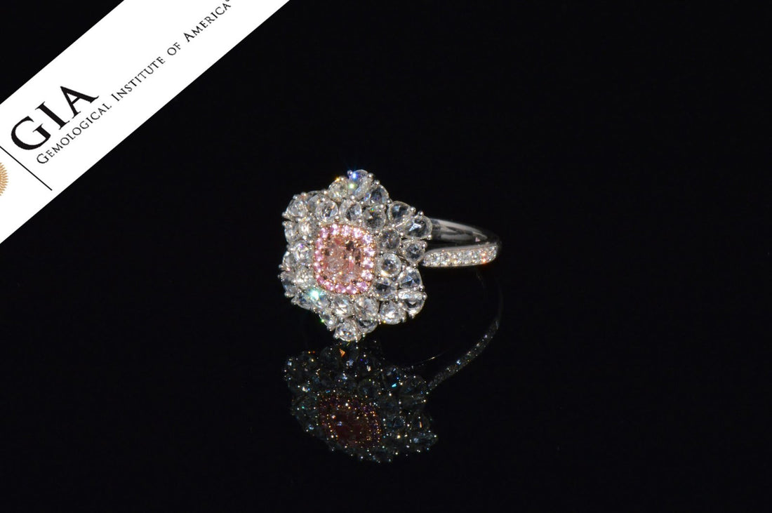 GIA Natural 1.55CTS VS Pink Diamond Sapphire 18K Gold Floral Halo 2-IN-1 Pendant Ring