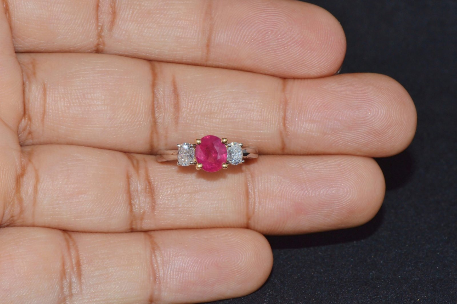 GIA Natural 1.83Cts Ruby Diamond Solid 950 Platinum 18K Gold Three Stone Engagement Ring