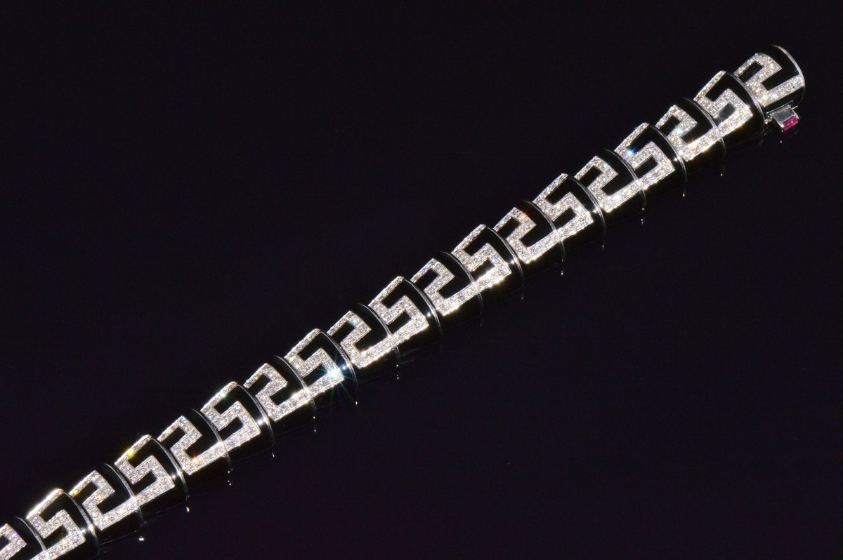 Rare Roberto Coin Cobra 1.78CT Diamond & Black Enamel Bracelet in Solid 18K White Gold
