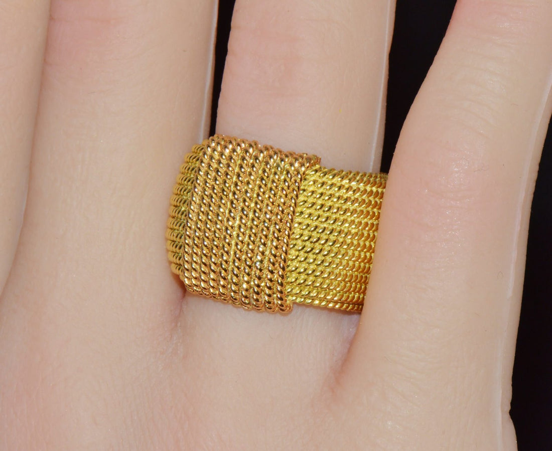 Authentic Vintage Roberto Coin Opera 18K Yellow & Rose Gold Wide Statement Band Ring with Hidden Ruby
