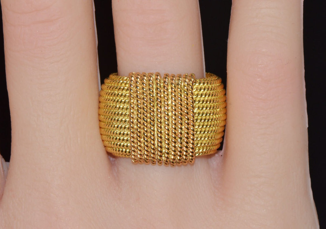 Authentic Vintage Roberto Coin Opera 18K Yellow & Rose Gold Wide Statement Band Ring with Hidden Ruby