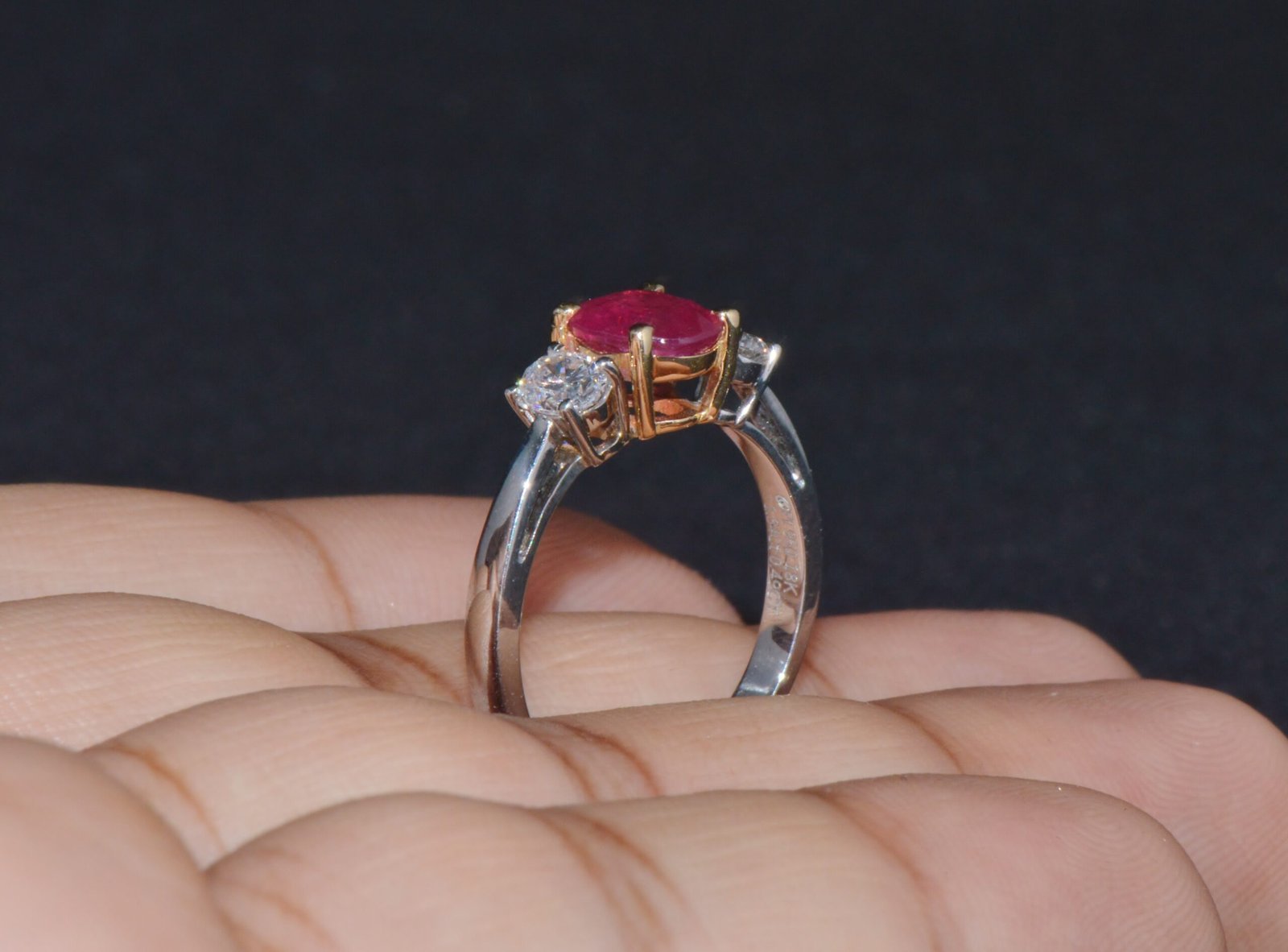 GIA Natural 1.83Cts Ruby Diamond Solid 950 Platinum 18K Gold Three Stone Engagement Ring