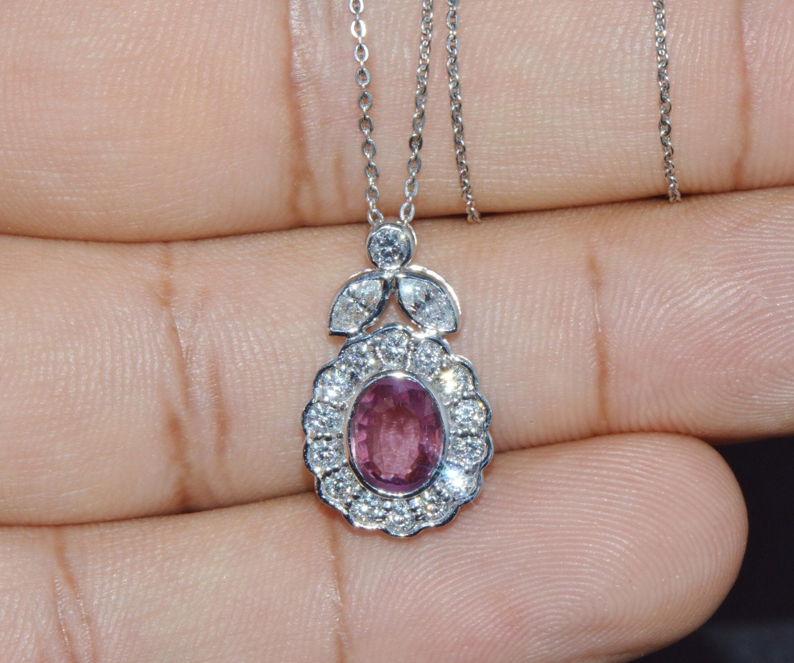 GIA Certified Natural 2.35CTS VS F Diamond Pink Sapphire 18K Solid Gold Platinum Chain Necklace