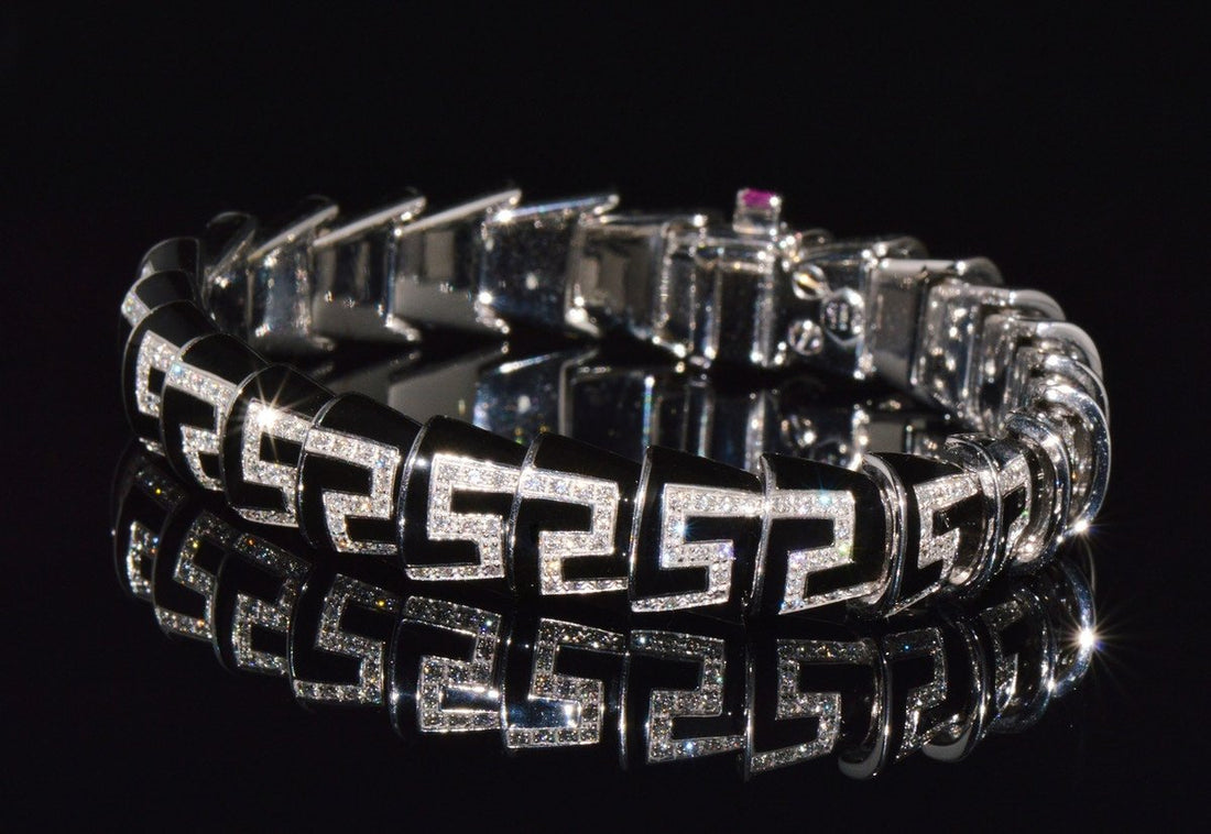 Rare Roberto Coin Cobra 1.78CT Diamond & Black Enamel Bracelet in Solid 18K White Gold