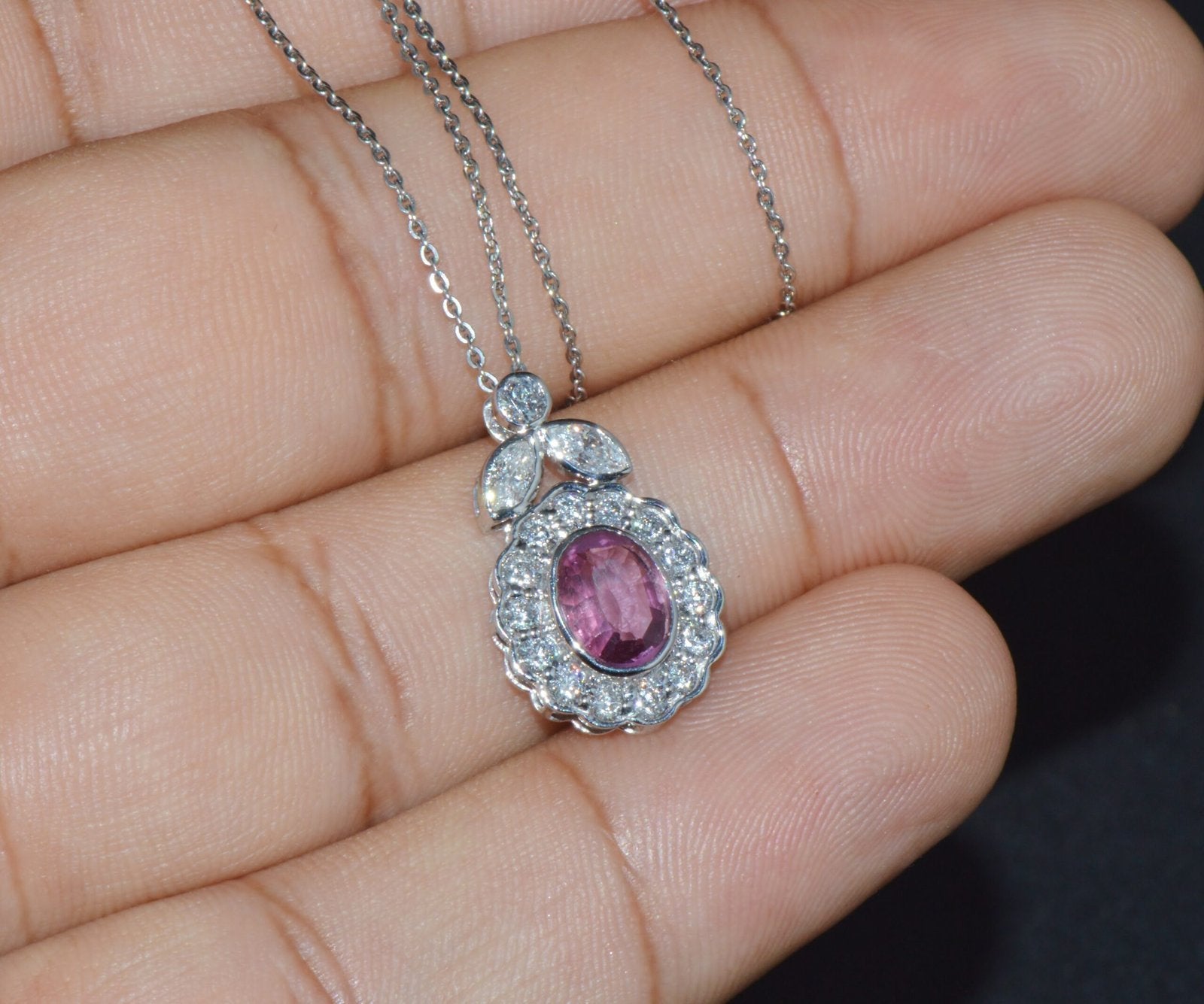 GIA Certified Natural 2.35CTS VS F Diamond Pink Sapphire 18K Solid Gold Platinum Chain Necklace