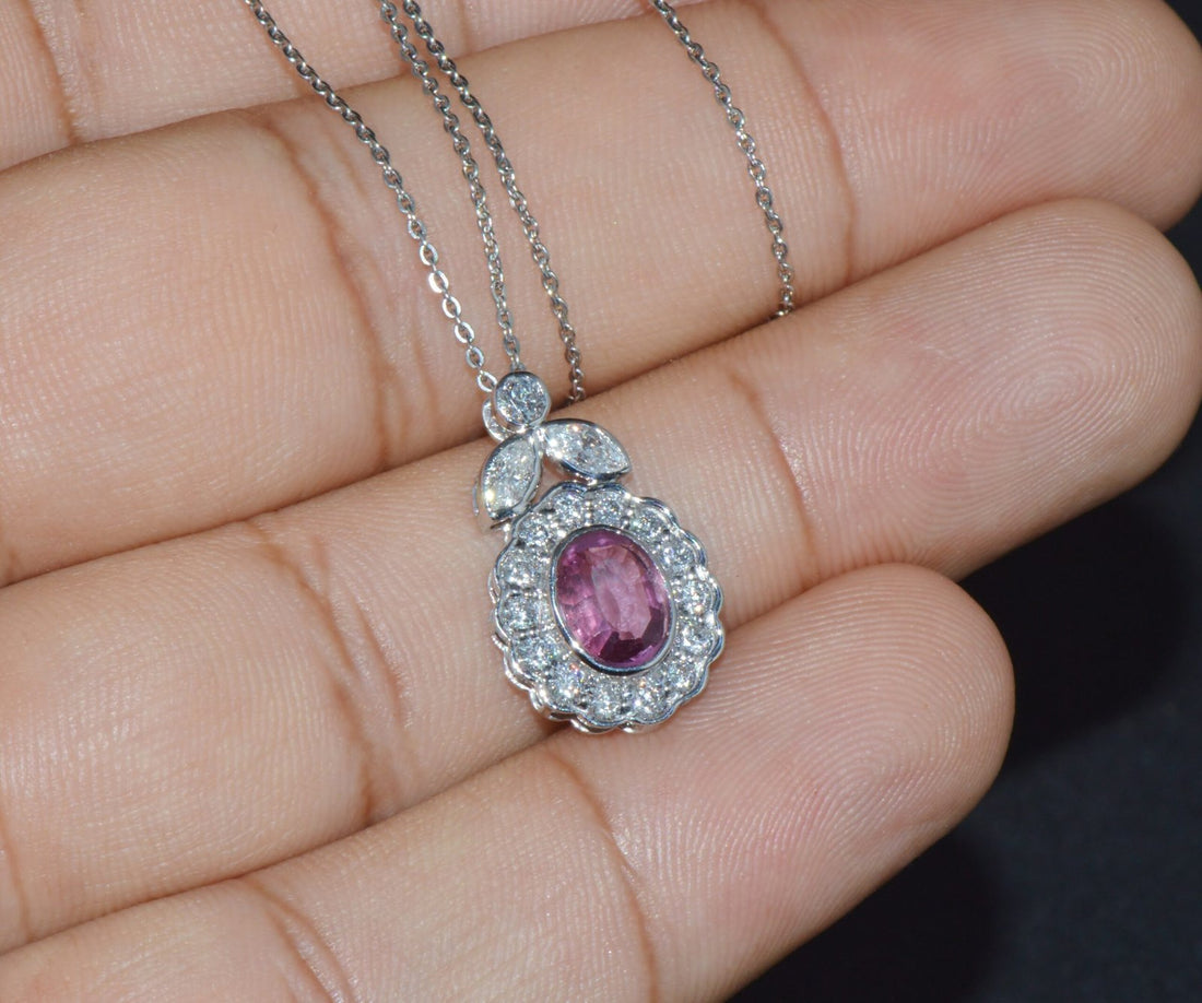 GIA Certified Natural 2.35CTS VS F Diamond Pink Sapphire 18K Solid Gold Platinum Chain Necklace