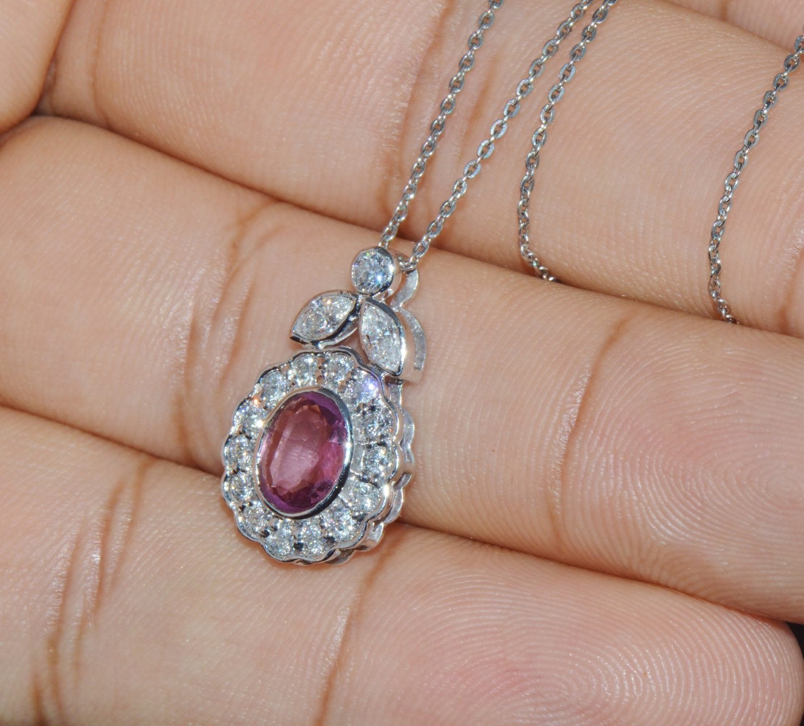 GIA Certified Natural 2.35CTS VS F Diamond Pink Sapphire 18K Solid Gold Platinum Chain Necklace