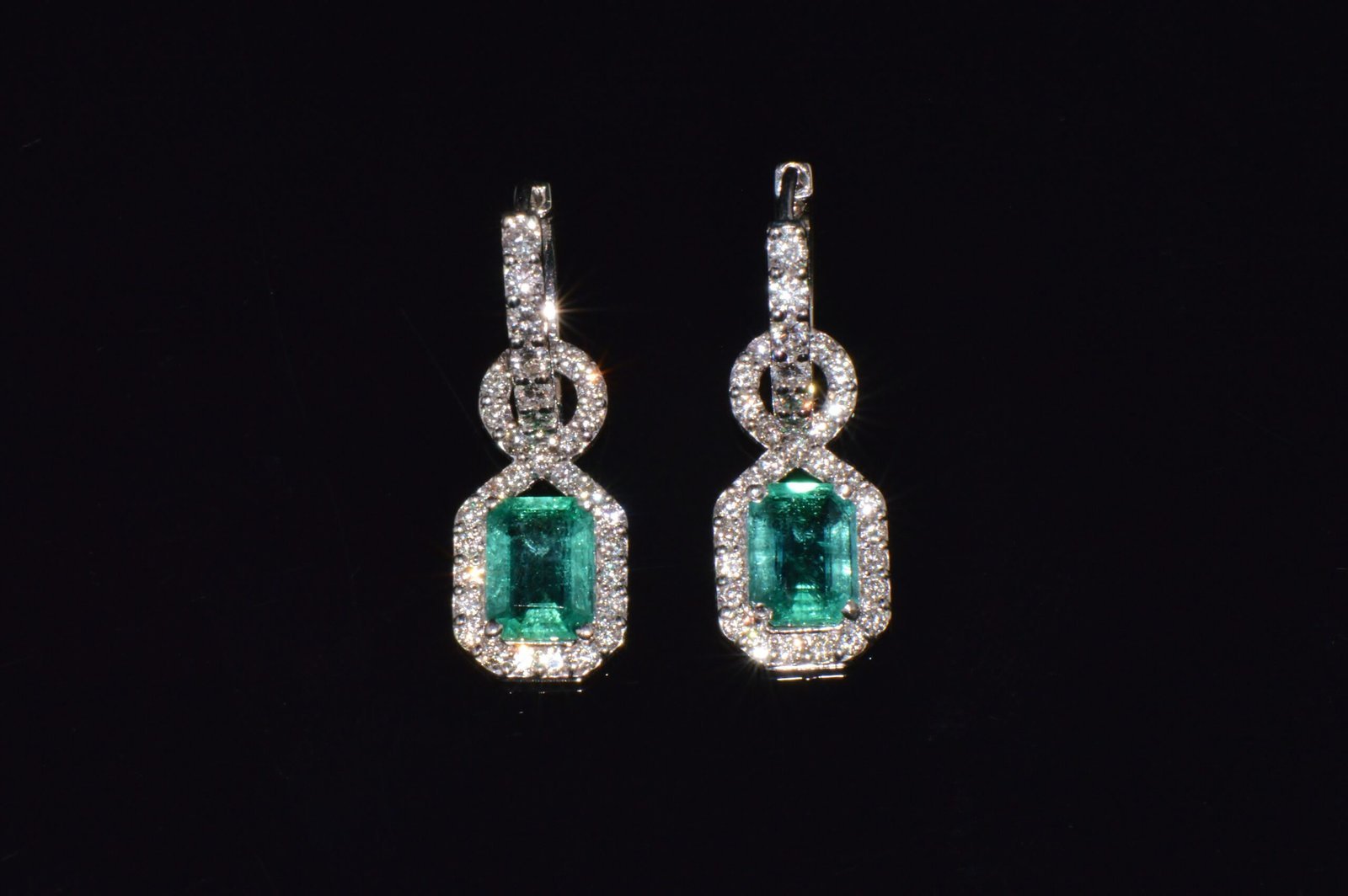 GIA Natural 4.12Cts VS F Diamond Emerald 18K Solid Gold Dangle Hoop 2-IN-1 Earrings