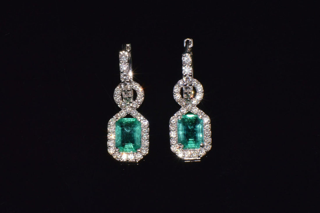 GIA Natural 4.12Cts VS F Diamond Emerald 18K Solid Gold Dangle Hoop 2-IN-1 Earrings