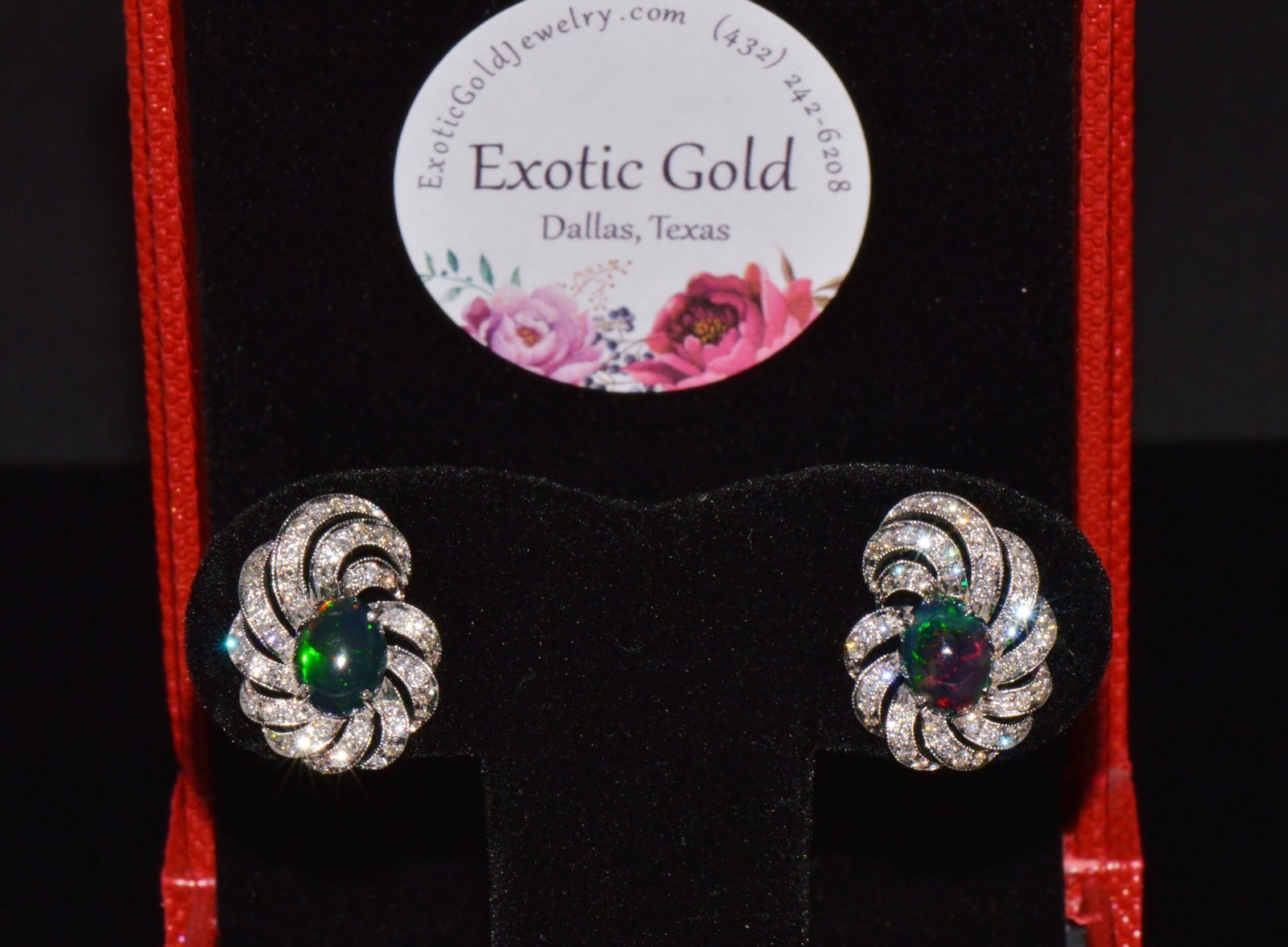 Certified Natural 3.45Cts VS F Diamond Black Opal 18K Solid Gold Cocktail Swirl Earrings