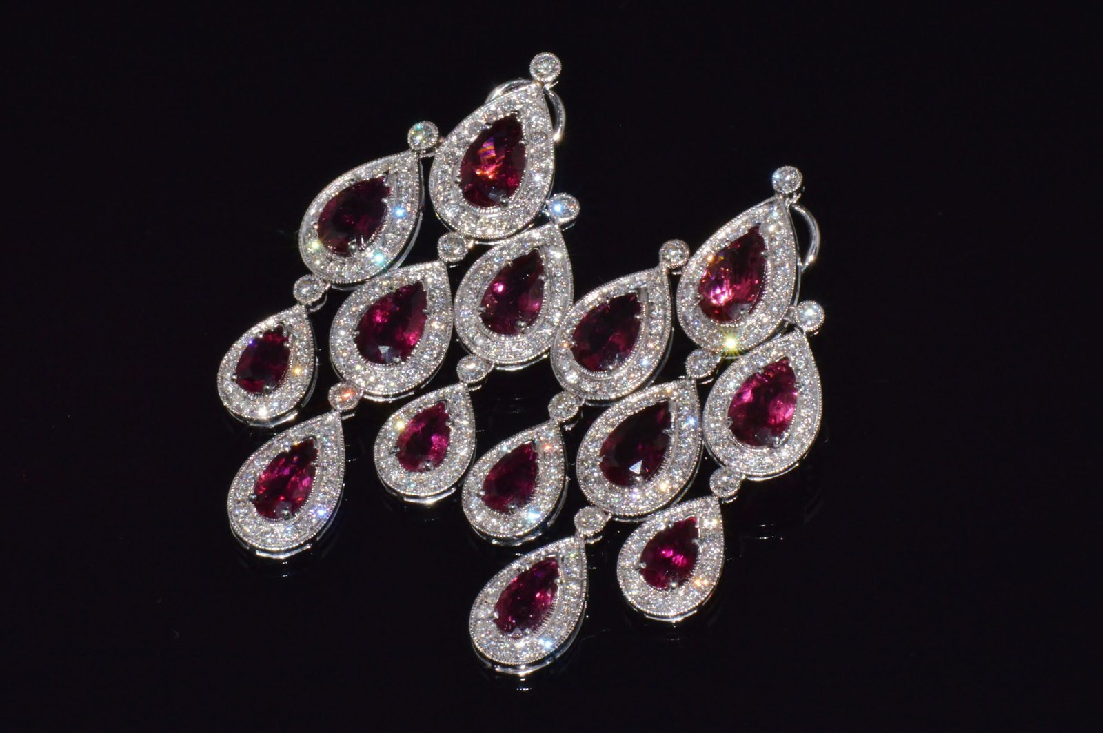 Certified Natural 23.53CTS VS F Diamond Rubellite Tourmaline Chandelier Halo Earrings