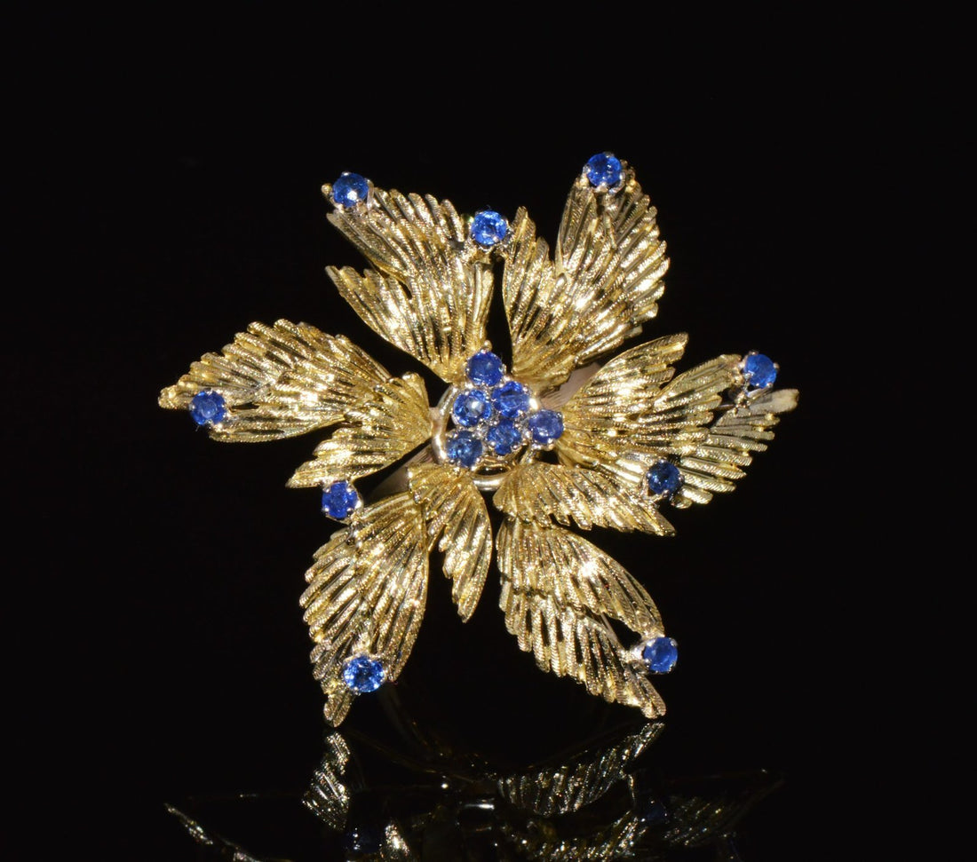 Gorgeous Natural 1.10Cts Sapphire 18K 750 Solid Gold Floral Cocktail Ring