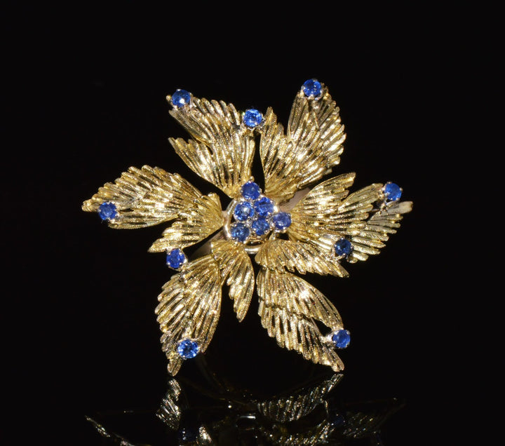 Gorgeous Natural 1.10Cts Sapphire 18K 750 Solid Gold Floral Cocktail Ring