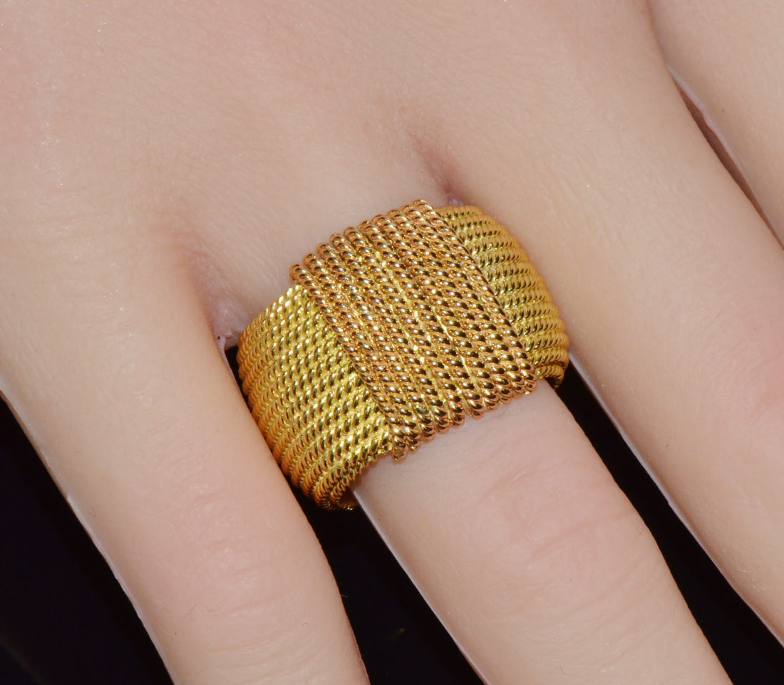 Authentic Vintage Roberto Coin Opera 18K Yellow & Rose Gold Wide Statement Band Ring with Hidden Ruby