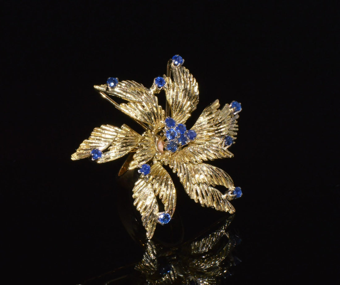 Gorgeous Natural 1.10Cts Sapphire 18K 750 Solid Gold Floral Cocktail Ring