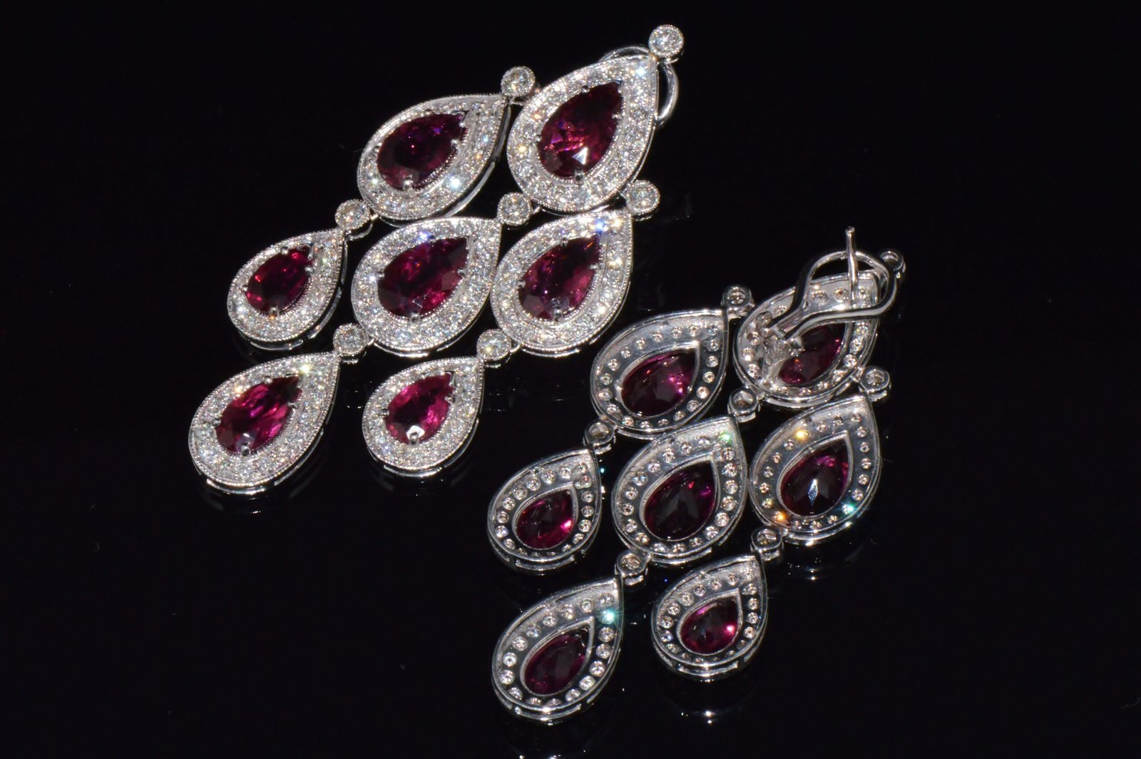 Certified Natural 23.53CTS VS F Diamond Rubellite Tourmaline Chandelier Halo Earrings