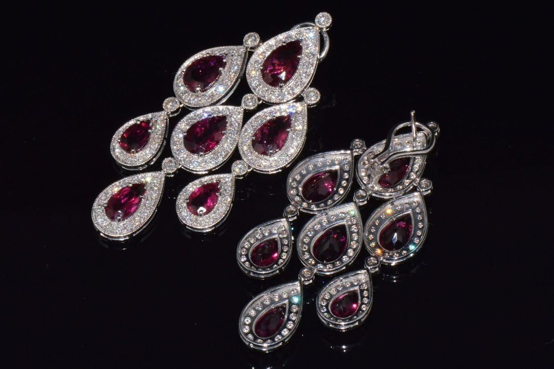 Certified Natural 23.53CTS VS F Diamond Rubellite Tourmaline Chandelier Halo Earrings