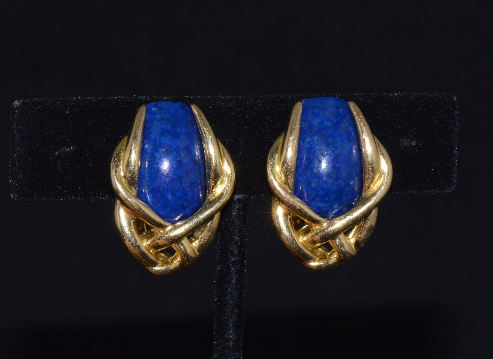 Gorgeous Italian Greek 18K 750 Solid Gold Lapis Lazuli Cluster Clip On Earrings