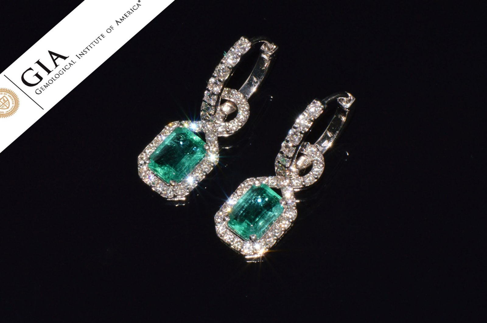 GIA Natural 4.12Cts VS F Diamond Emerald 18K Solid Gold Dangle Hoop 2-IN-1 Earrings