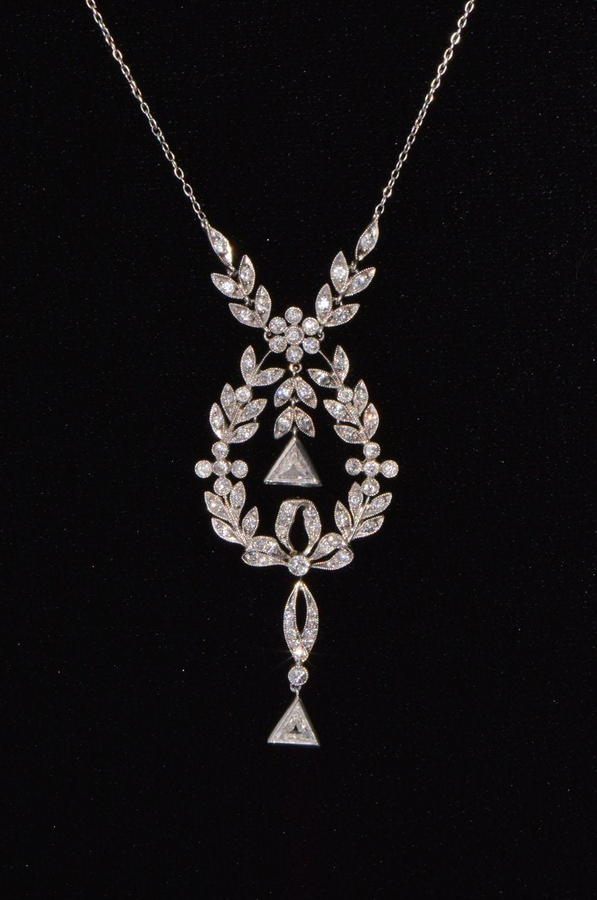 Estate Belle Epoque Edwardian Natural 2.44Cts Old European Cut Diamond Platinum Necklace