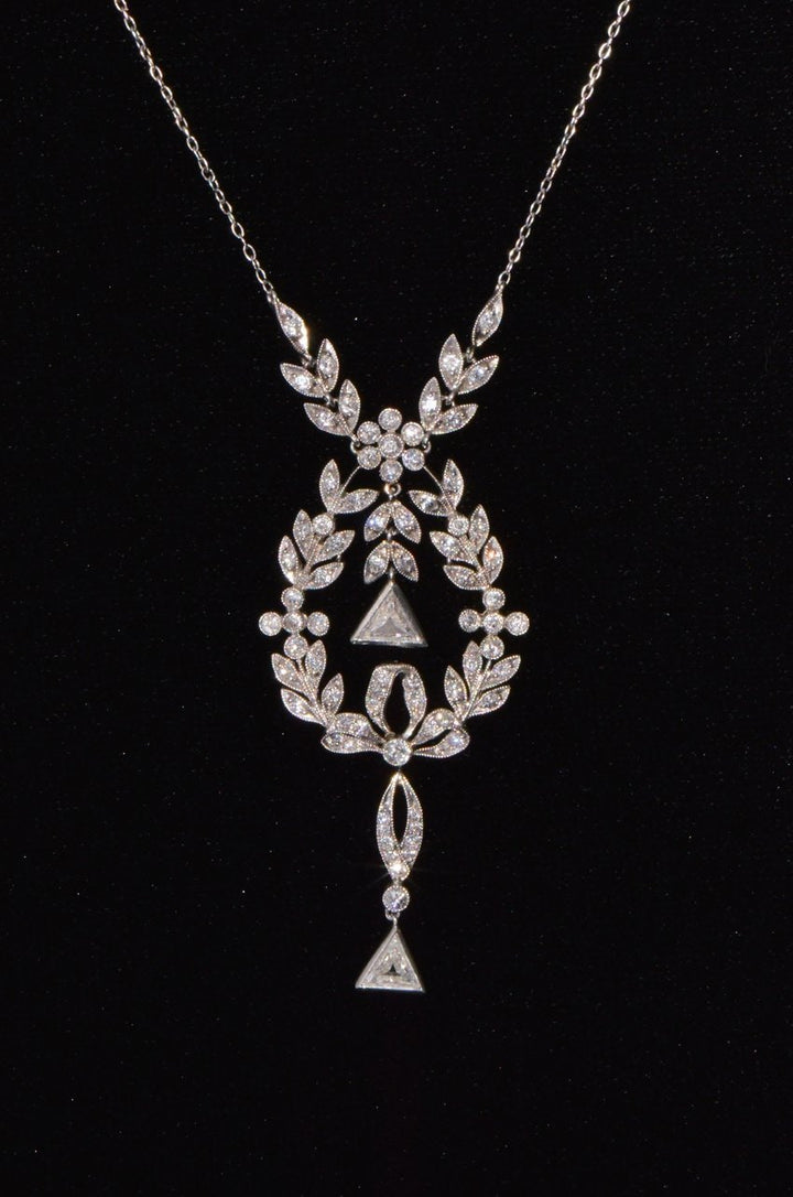 Estate Belle Epoque Edwardian Natural 2.44Cts Old European Cut Diamond Platinum Necklace