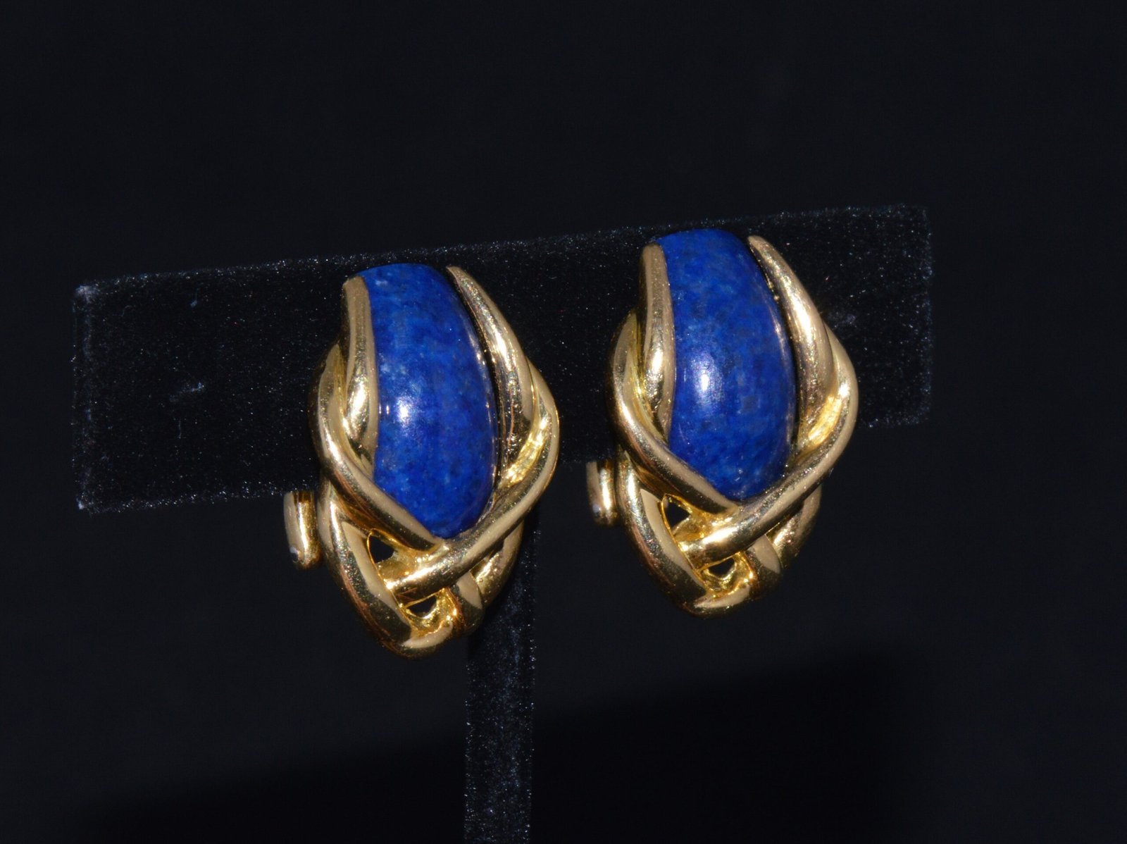 Gorgeous Italian Greek 18K 750 Solid Gold Lapis Lazuli Cluster Clip On Earrings