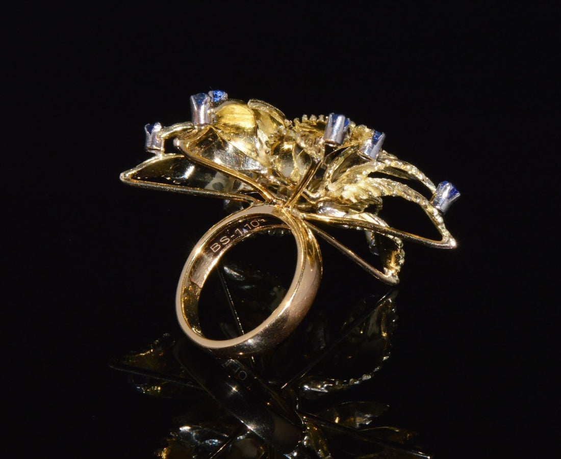 Gorgeous Natural 1.10Cts Sapphire 18K 750 Solid Gold Floral Cocktail Ring