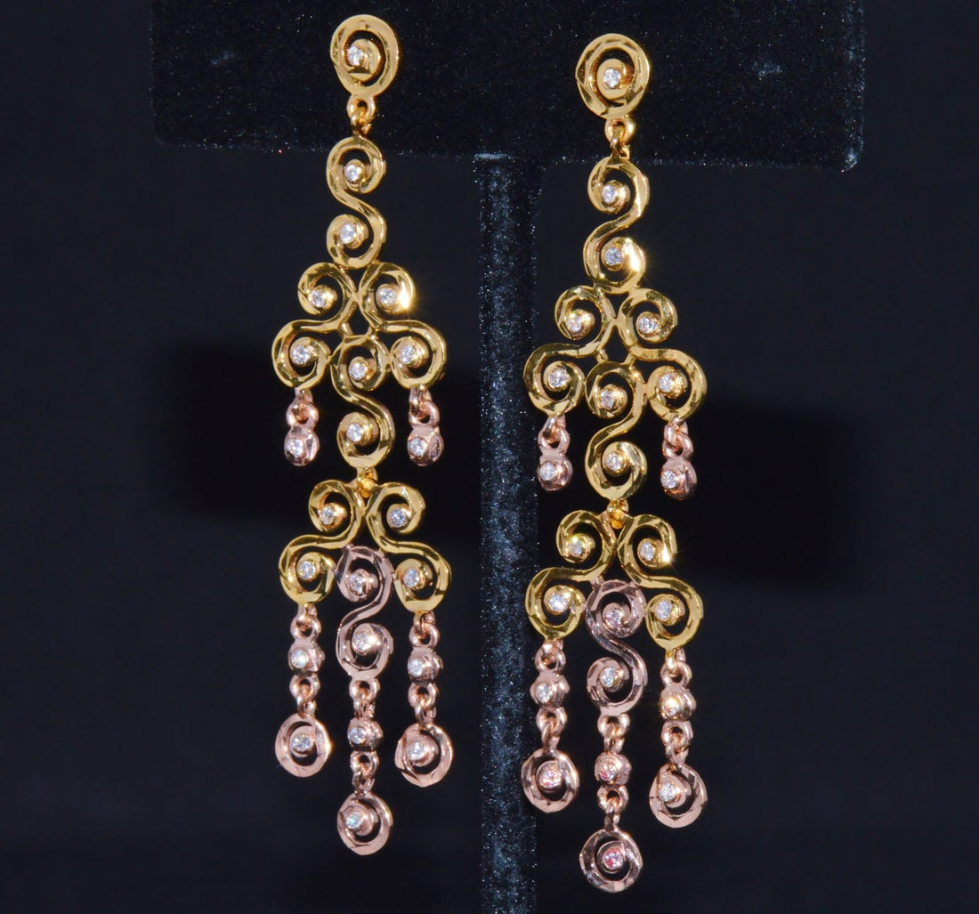 Certified Natural 1.55Cts VS F Diamond 18K Solid Gold Chandelier Earrings