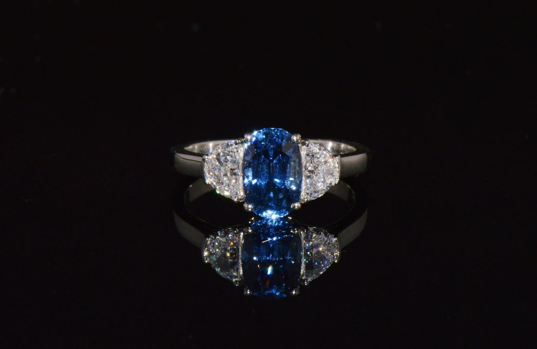 GIA Certified Natural 2.66CTS IF D Diamond Cornflower Blue Sapphire 950 Platinum 3 Stone Ring