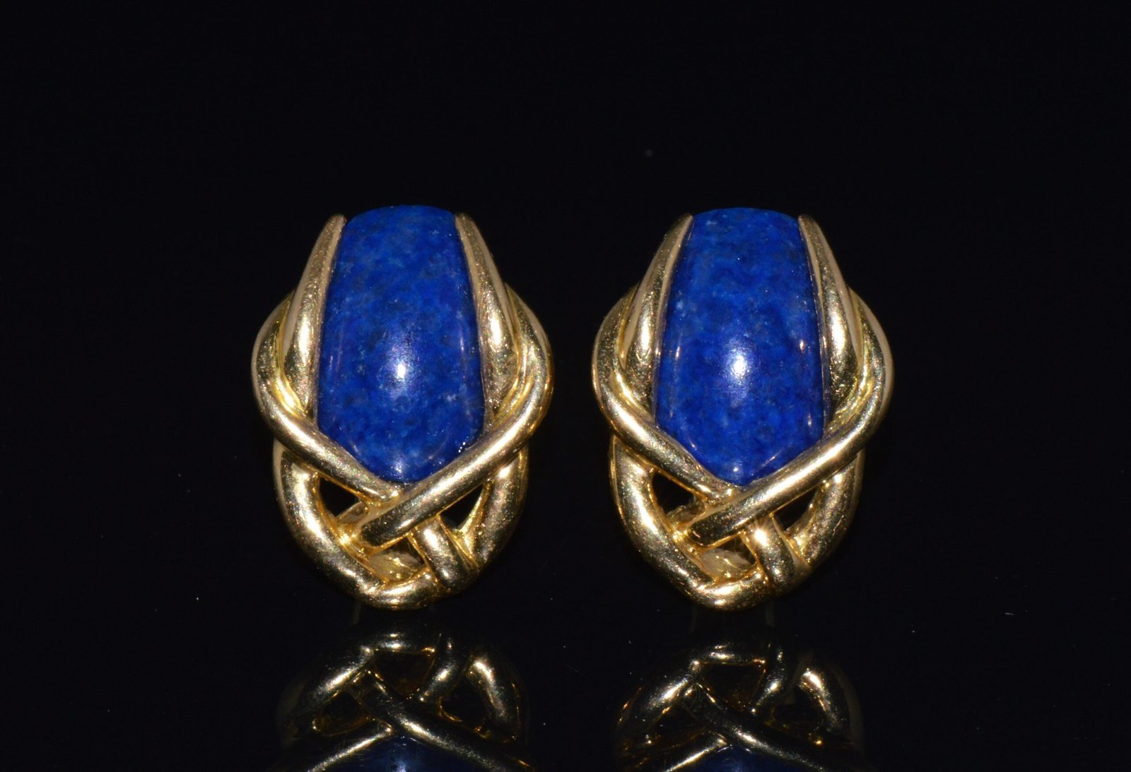 Gorgeous Italian Greek 18K 750 Solid Gold Lapis Lazuli Cluster Clip On Earrings
