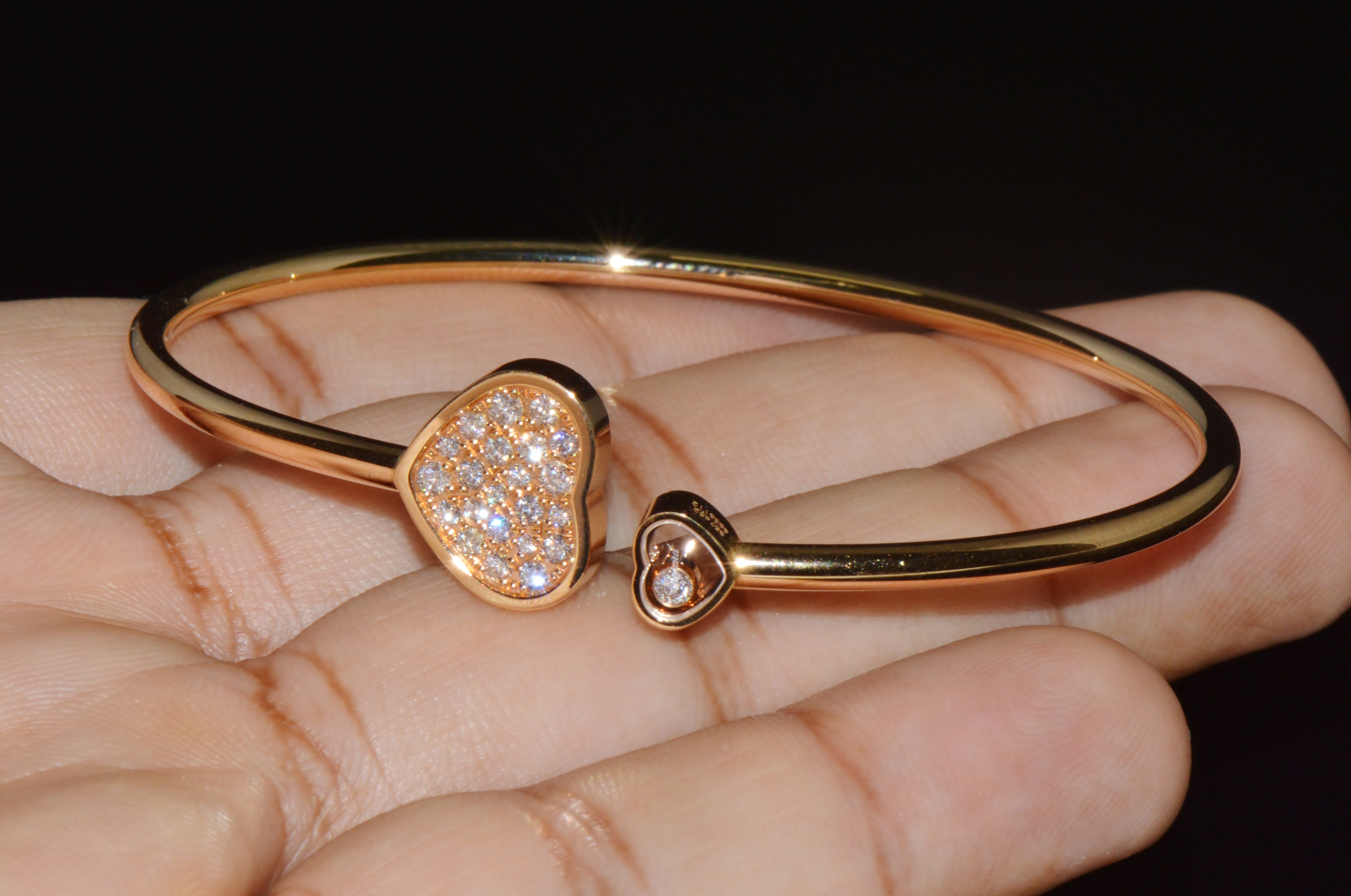 Authentic Chopard Happy Hearts 0.45ct Diamond Open Bangle Bracelet in 18K Rose Gold