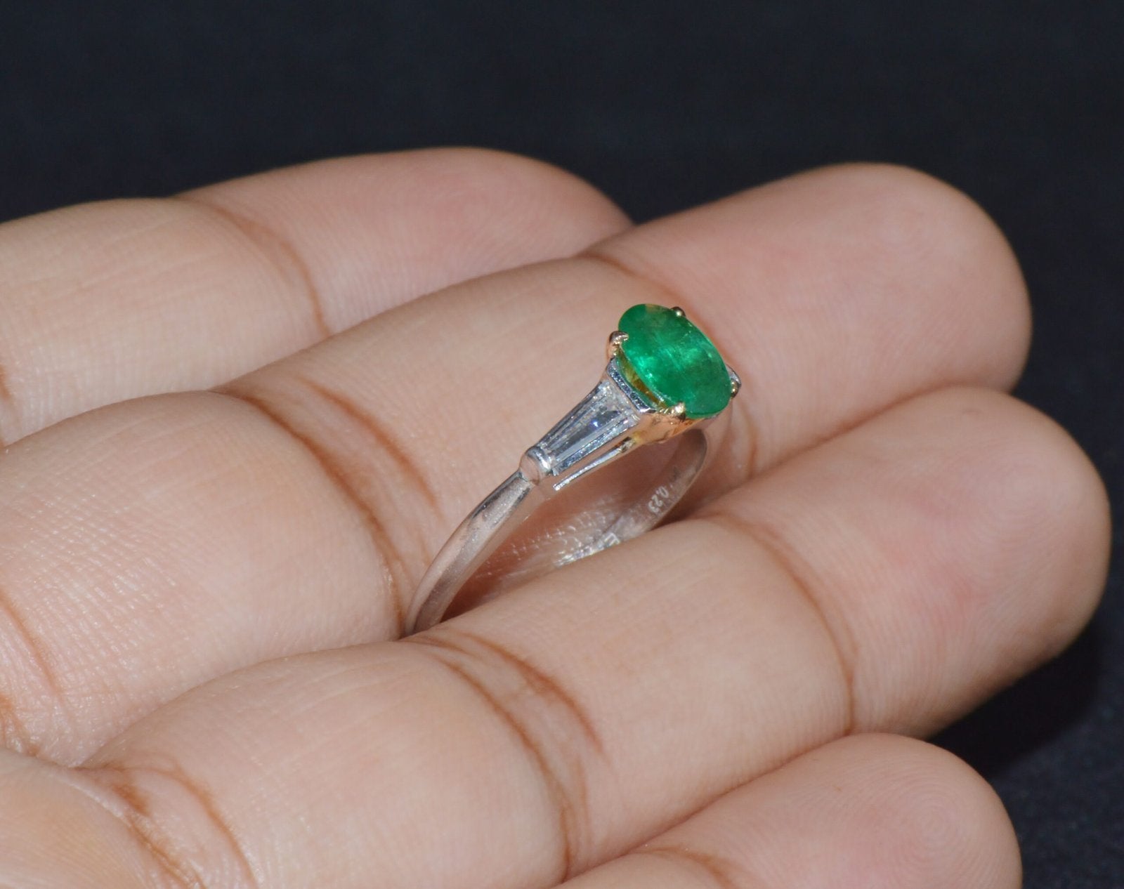 Certified Natural 1.13CTS VS G Diamond Emerald Platinum 18K Gold Three Stone Ring