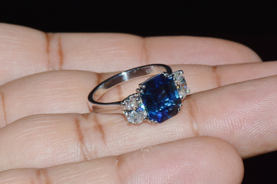 GIA Certified Natural 5.11CTS VVS F Diamond Royal Blue Sapphire 950 Platinum 3 Stone Ring