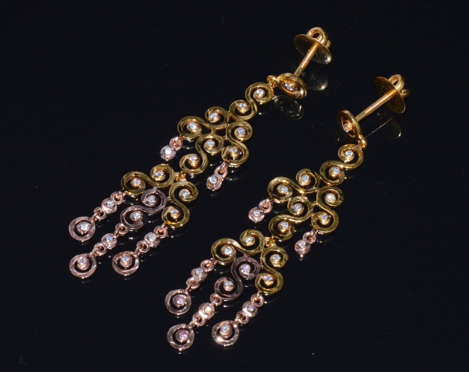 Certified Natural 1.55Cts VS F Diamond 18K Solid Gold Chandelier Earrings