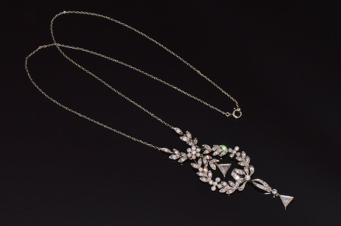 Estate Belle Epoque Edwardian Natural 2.44Cts Old European Cut Diamond Platinum Necklace