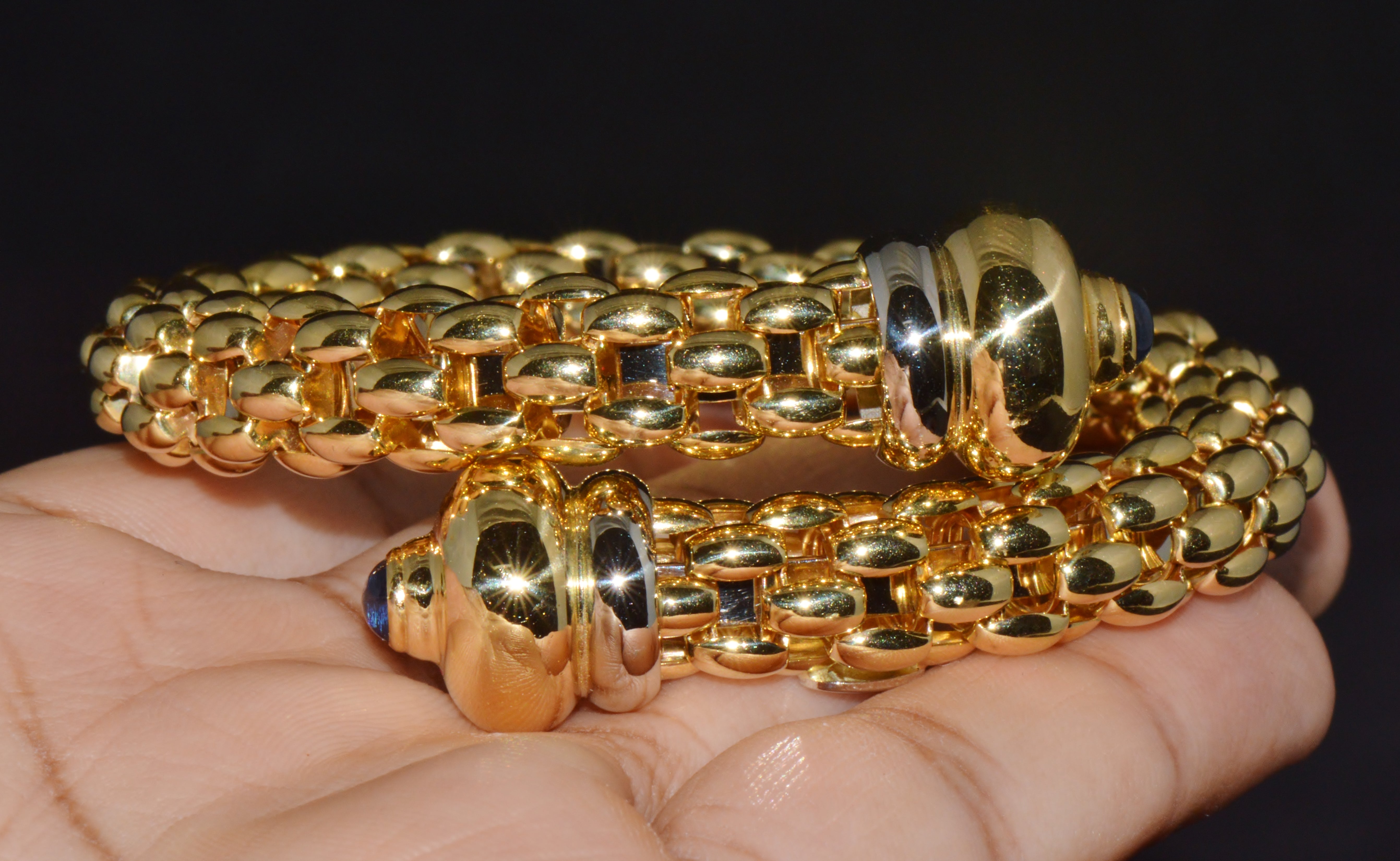 Rare FOPE Flex’it Blue Sapphire Woven Wrap Bangle Bracelet in 18K Yellow & White Gold