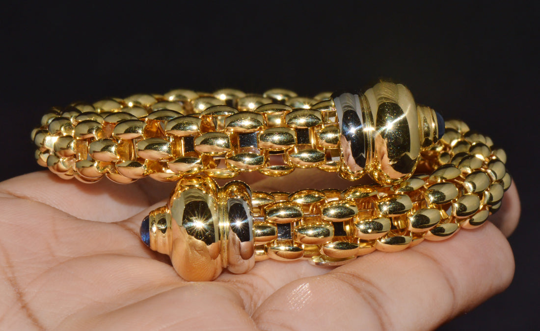 Rare FOPE Flex’it Blue Sapphire Woven Wrap Bangle Bracelet in 18K Yellow & White Gold